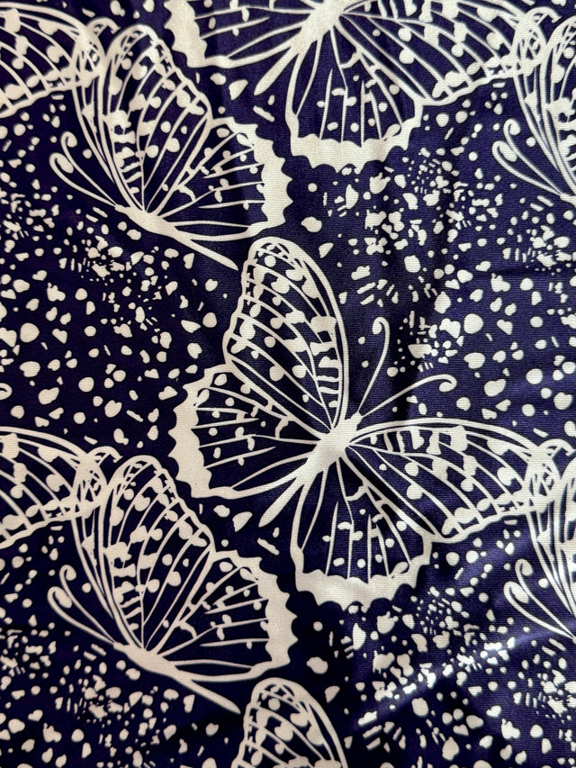 Printed Nylon Spandex Navy Butterfly