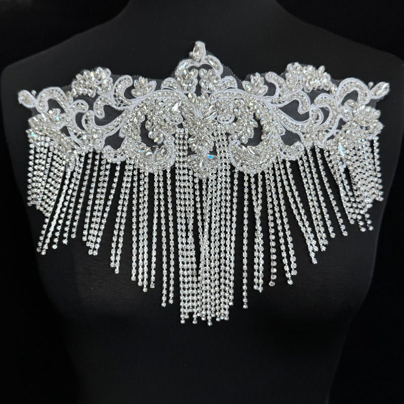Silver Fringe Rhinestone Applique