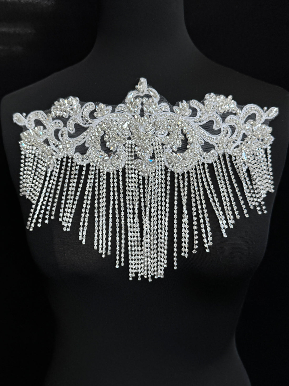 Silver Fringe Rhinestone Applique