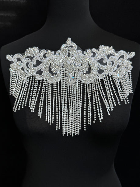 Silver Fringe Rhinestone Applique