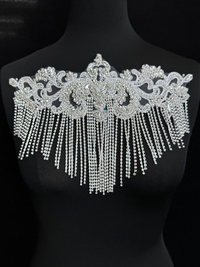 Silver Fringe Rhinestone Applique