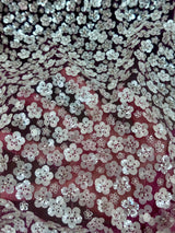 3D White Sequin Flowers on Baby Pink Mesh
