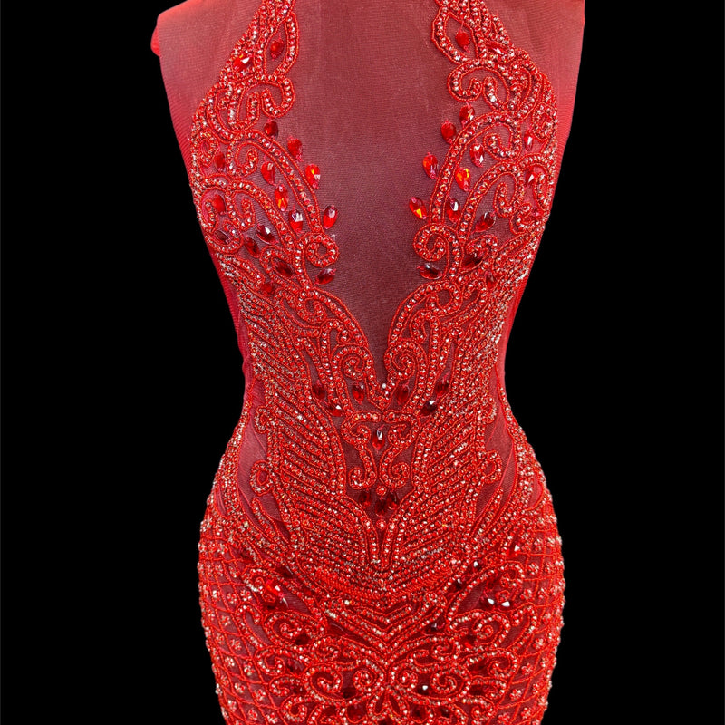 Red Rhinestone Bodice Applique
