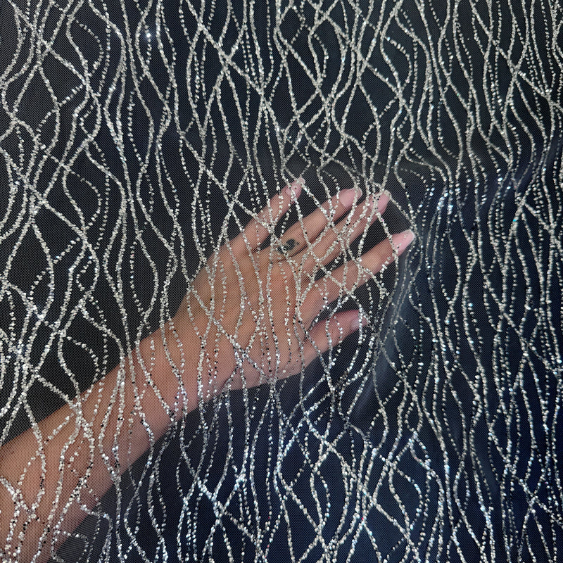 Silver Glitter Lace on Mesh
