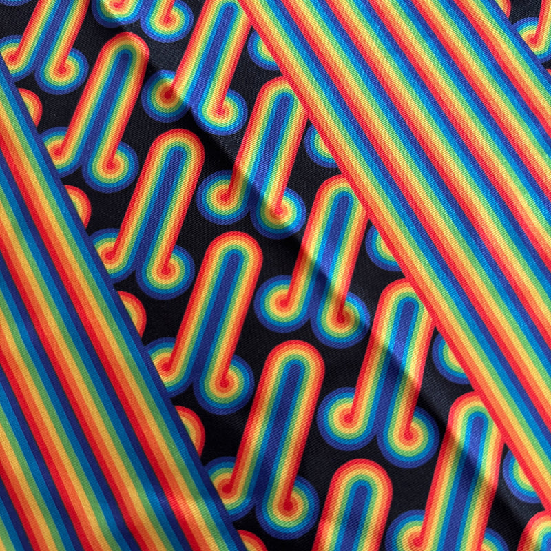 Printed Nylon Spandex Black Retro Rainbow Graphic