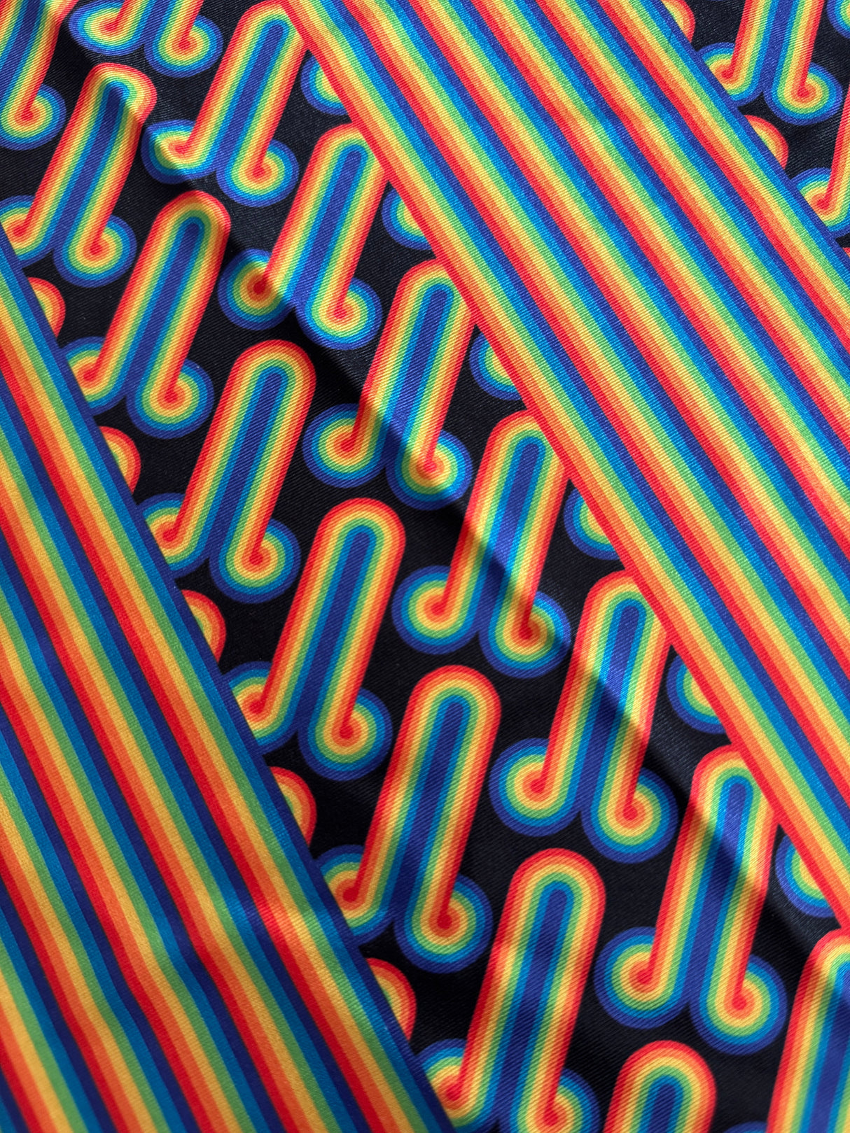 Printed Nylon Spandex Black Retro Rainbow Graphic