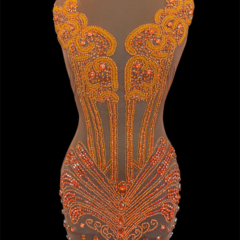 Orange Rhinestone Bodice Appliqué