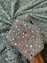 Stretch Silver Sequin Pearl Beaded Mesh