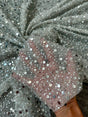 Stretch Silver Sequin Pearl Beaded Mesh