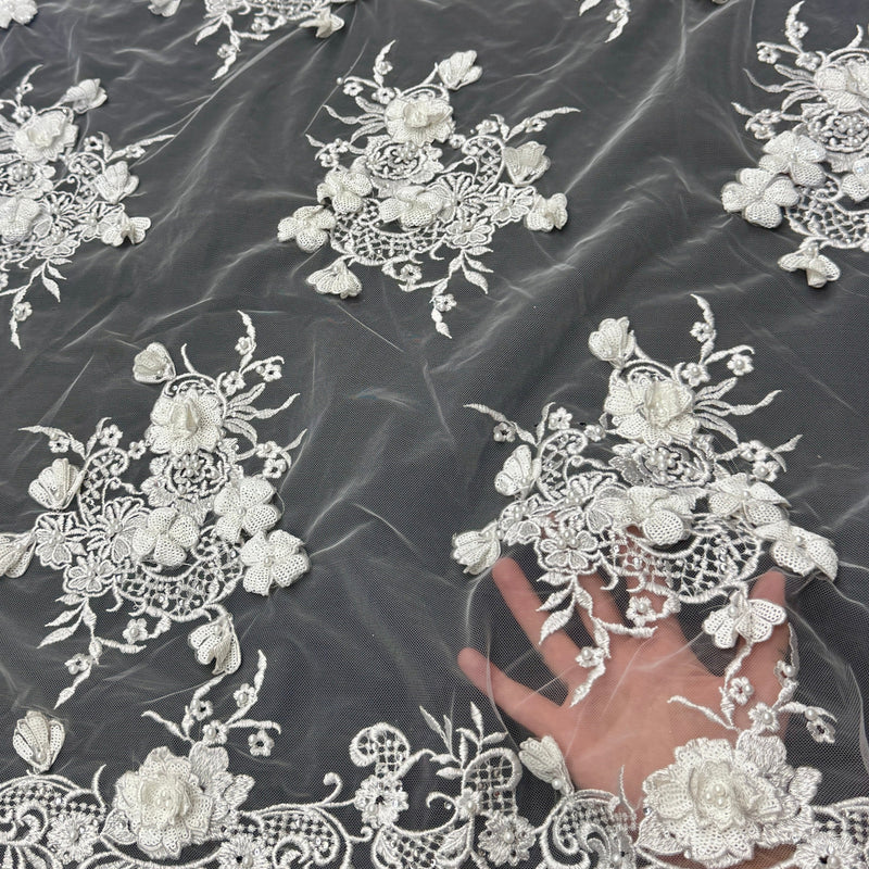 3D Sequin Flower Pearl Embroidered Lace