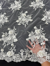 3D Sequin Flower Pearl Embroidered Lace