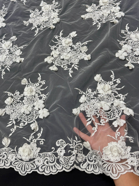 3D Sequin Flower Pearl Embroidered Lace