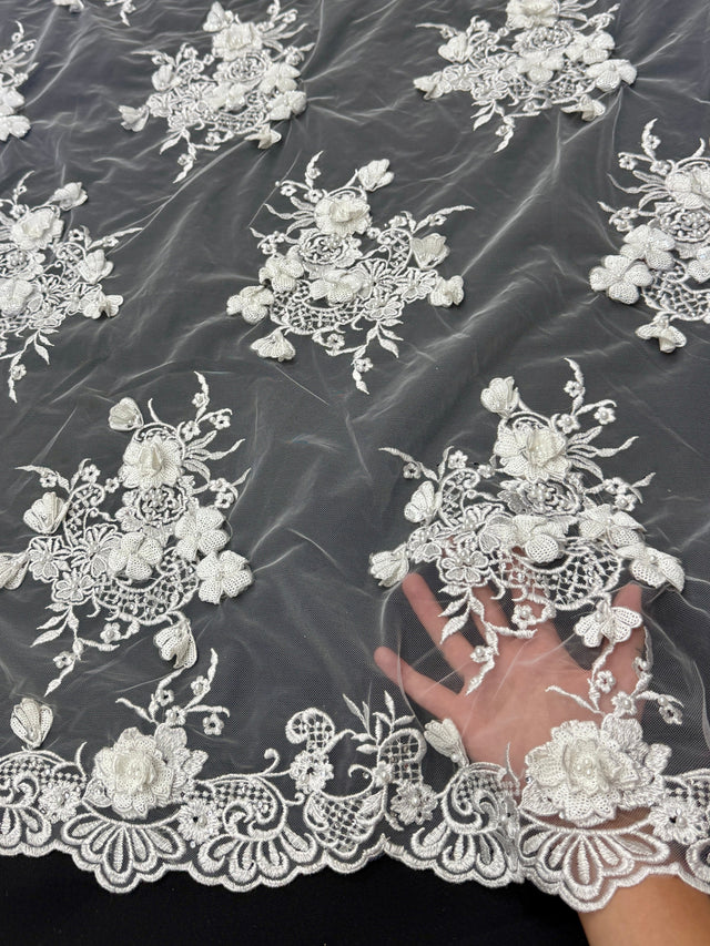 3D Sequin Flower Pearl Embroidered Lace