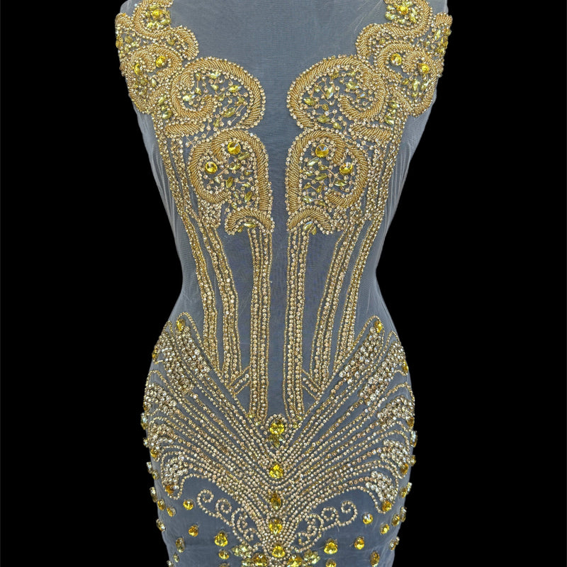 Gold Rhinestone Bodice Appliqué