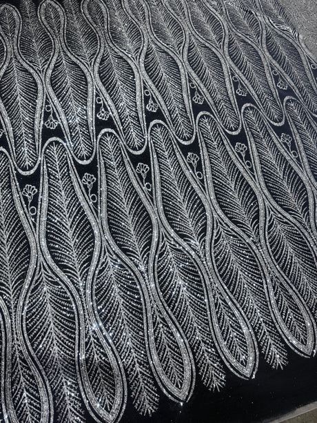 Stretch Sequin Geometric Lace Silver