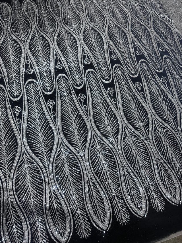 Stretch Sequin Geometric Lace Silver