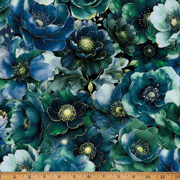 Cotton Print Fabric Mallard Midnight Flora A Hoffman Spectrum 43/44"