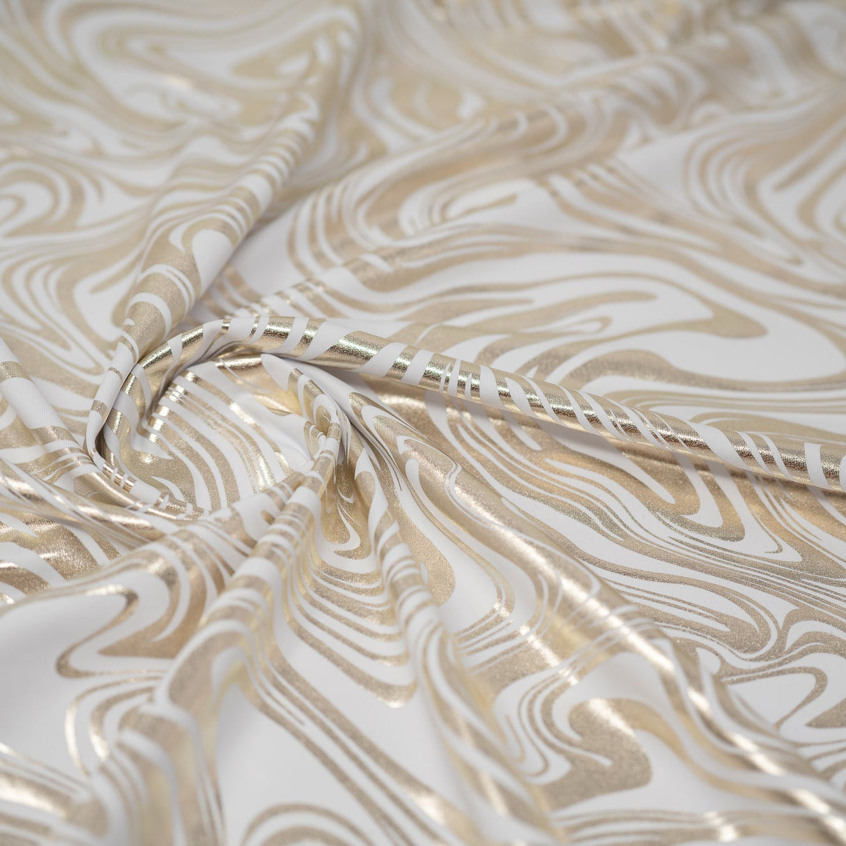 Marble Foil Printed Nylon Spandex Superflex Fabric - Marble Foil Print, 55/56" Width (1 Yard)
