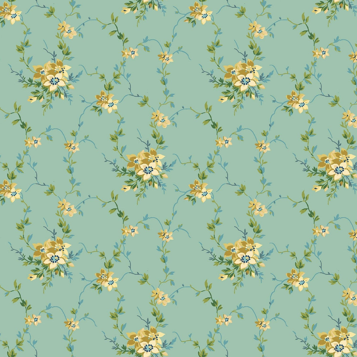 Quilting Cotton Marcella Turquoise Trellis Marcus Fabrics