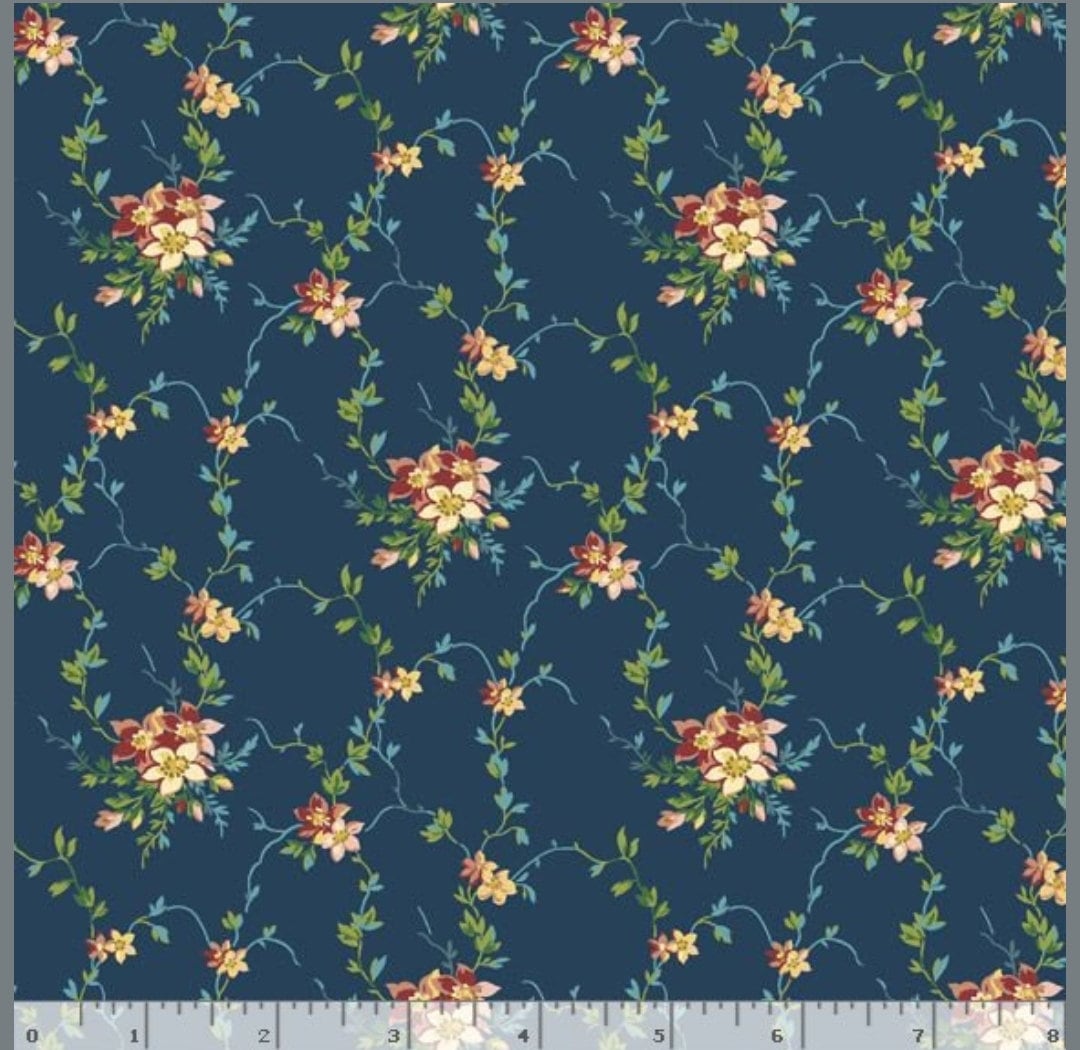 Quilting Cotton Marcella Dark Blue Trellis Marcus Fabrics