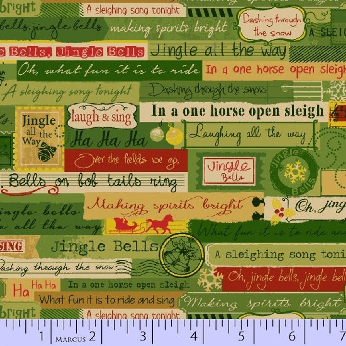 Quilting Cotton Marcus Songbook Jingles Lyrics Christmas Print