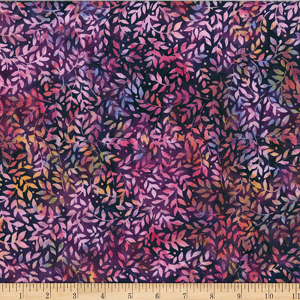 Cotton Batik Marsala Packed Leaves Fabric