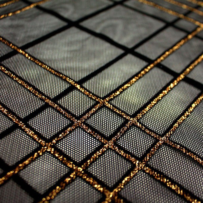 Glitter Stretch Mesh Black Plaid