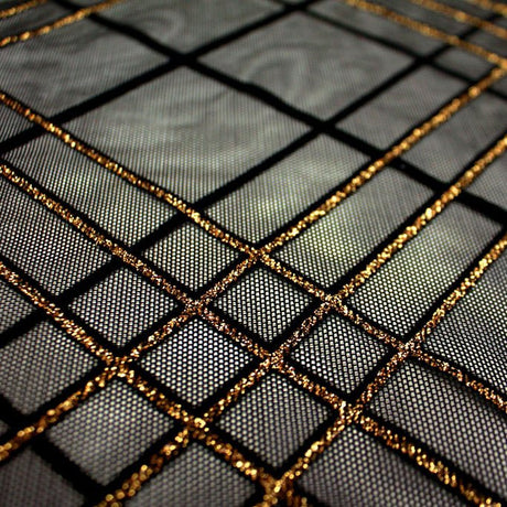 Glitter Stretch Mesh Black Plaid