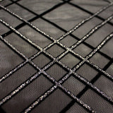 Glitter Stretch Mesh Black Plaid