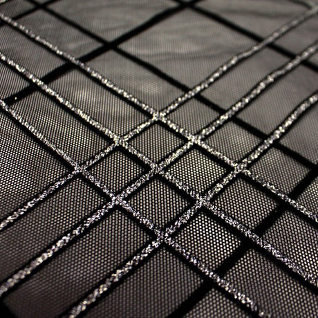 Glitter Stretch Mesh Black Plaid