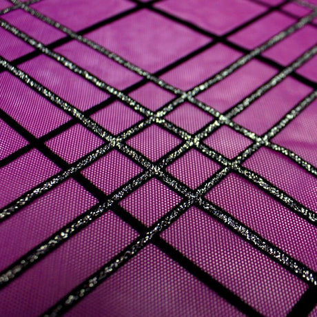Glitter Stretch Mesh Black Plaid