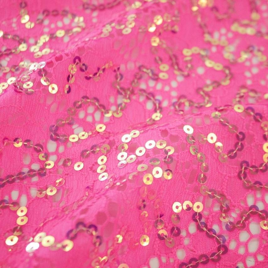 Stretch Lace Sequin Fabric Hot Pink Iridescent