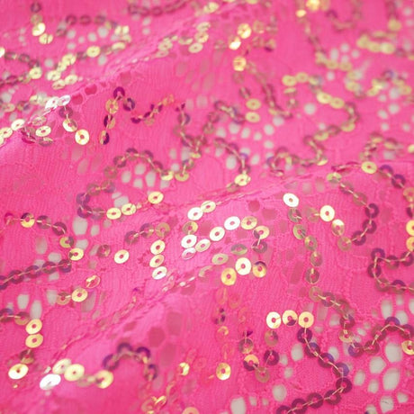 Material Girl Nylon Spandex Lace Sequin Fabric - Hot Pink/Iridescent, 58/60" Width (1 Yard)