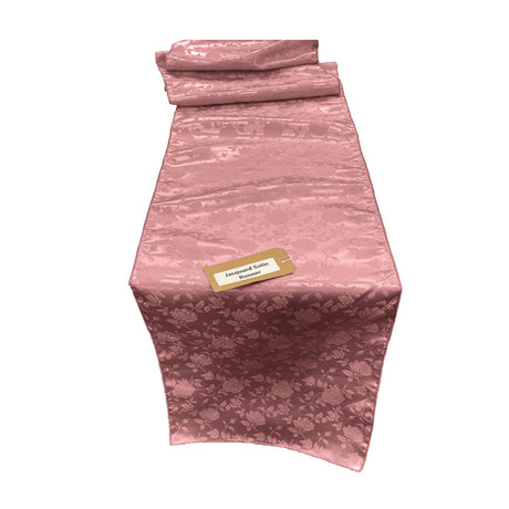 Jacquard Satin Roses Runner Satin Fabric - Ecru Rose Motif, 14" Wide x 120" Long (1 Runner)