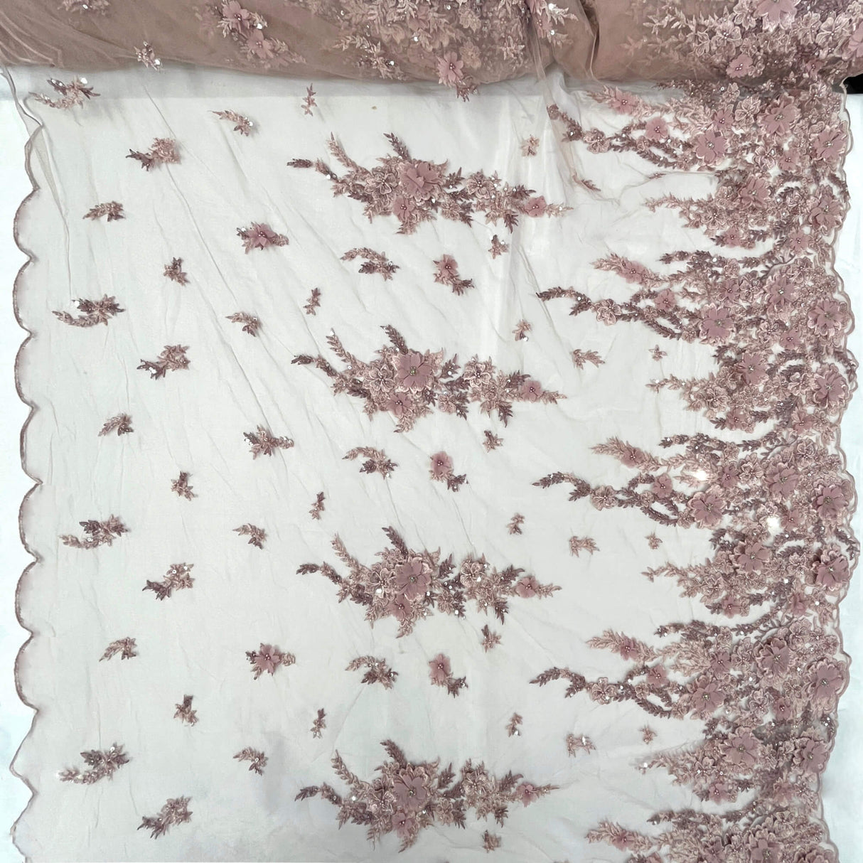 Beaded 3D Floral Lace Mesh