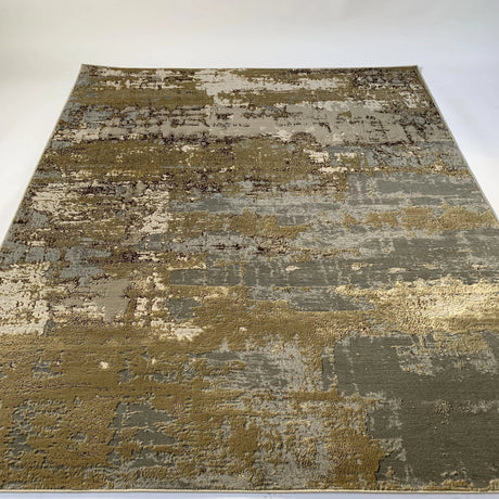 Maximus 185 Polyester Viscose Blend Fabric - Beige/Golden Watercolor Abstract Design, Flat Weave, 7'6" X 10'3" (1 Rug)