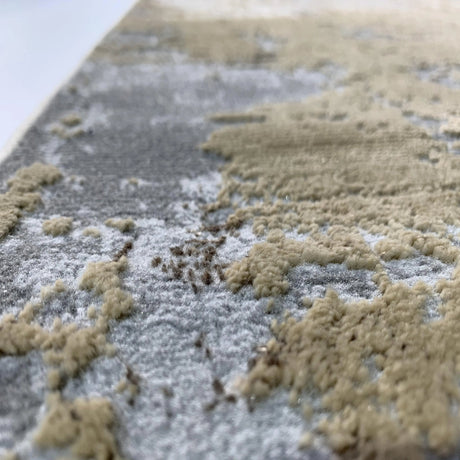 Maximus 185 Polyester Viscose Blend Fabric - Beige/Golden Watercolor Abstract Design, Flat Weave, 7'6" X 10'3" (1 Rug)
