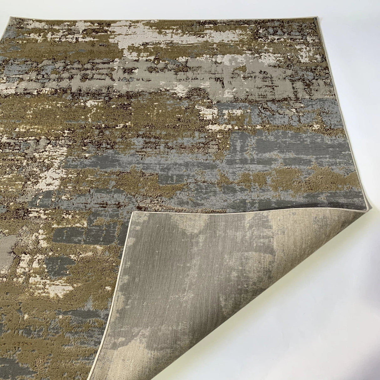 Maximus 185 Polyester Viscose Blend Fabric - Beige/Golden Watercolor Abstract Design, Flat Weave, 7'6" X 10'3" (1 Rug)