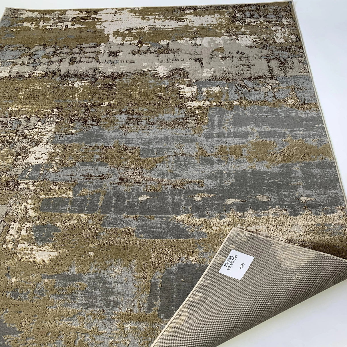 Maximus 185 Polyester Viscose Blend Fabric - Beige/Golden Watercolor Abstract Design, Flat Weave, 7'6" X 10'3" (1 Rug)