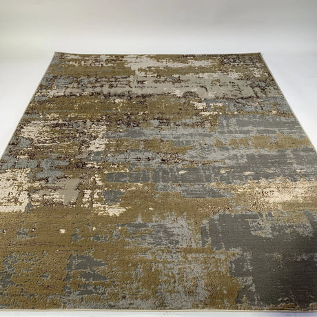 Maximus 185 Polyester Viscose Blend Fabric - Beige/Golden Watercolor Abstract Design, Flat Weave, 7'6" X 10'3" (1 Rug)
