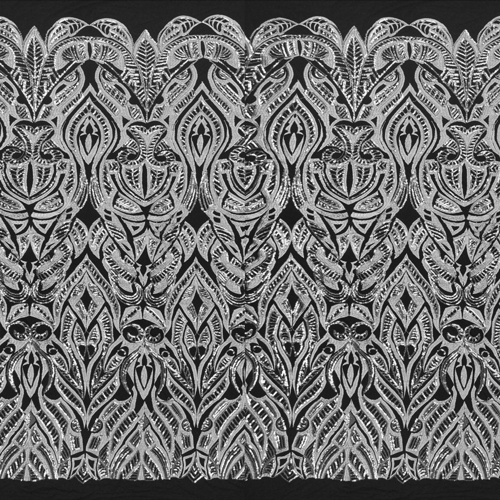 Maya Stretch Mesh Sequin Polyester Spandex Fabric - Black/Navy, Black/Red, Tan/Black, Black/Gold, Black/Black, Black/Silver, White/Silver, White/White, 54" Width (1 Yard)