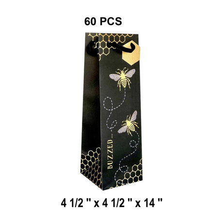 Patterned Wine Gift Bags   4 1/2" X 4 1/2" X 14"  Buzzed - 60 EACH