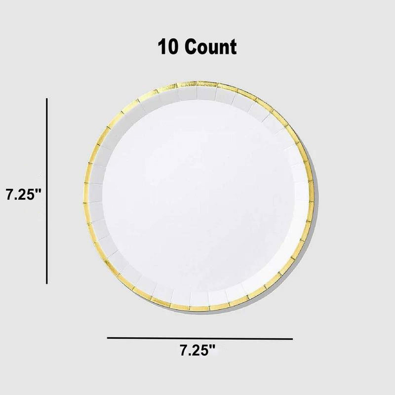 10 Count White Gold Large Paper Plates 9.25 Inch Elegant Party Plates for Events and Dining
