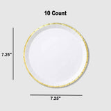10 Count White Gold Large Paper Plates 9.25 Inch Elegant Party Plates for Events and Dining