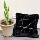 Golden Faux Fur Glow Fluffy Pillow Polyester Fabric - Black Moon With Gold Foil, 20" X 20" (1 Pillow)