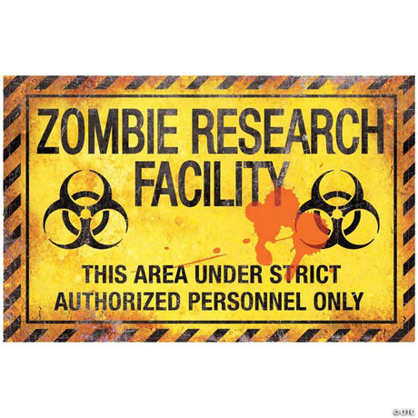 RADYAN Metal Zombie Research Warning Sign for Outdoor Halloween Decor shown in a clear product image