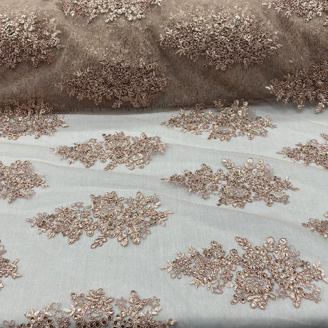 Metallic Gold Sequin Lace Fabric - Floral Embroideries On Mesh, Gold