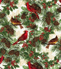 Quilting Cotton Metallic Cardinals & Pinecones Christmas Timeless Treasures