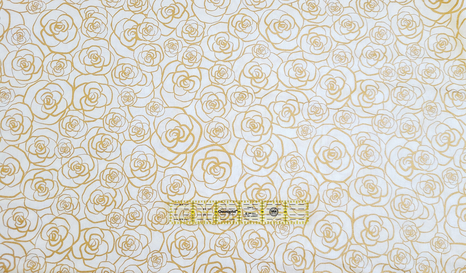 Quilting Cotton Metallic Gold Roses 100% Cotton