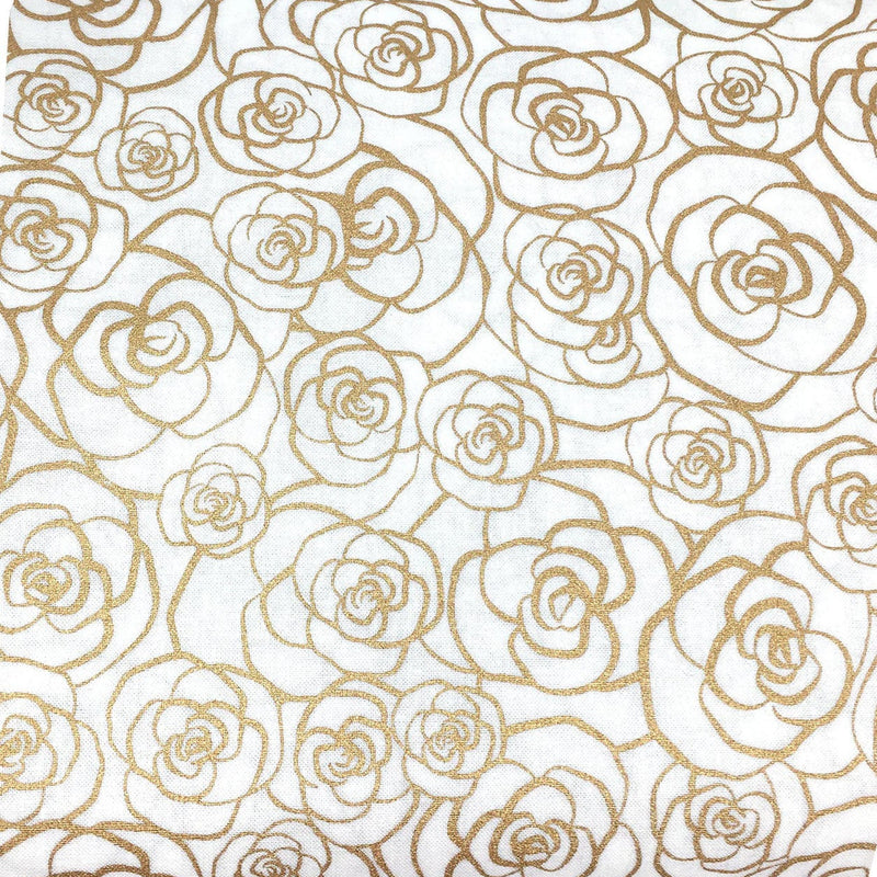 Quilting Cotton Metallic Gold Roses 100% Cotton